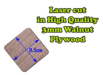 Walnut Plywood Square Coasters 95mm – 3mm Wooden Craft Blanks