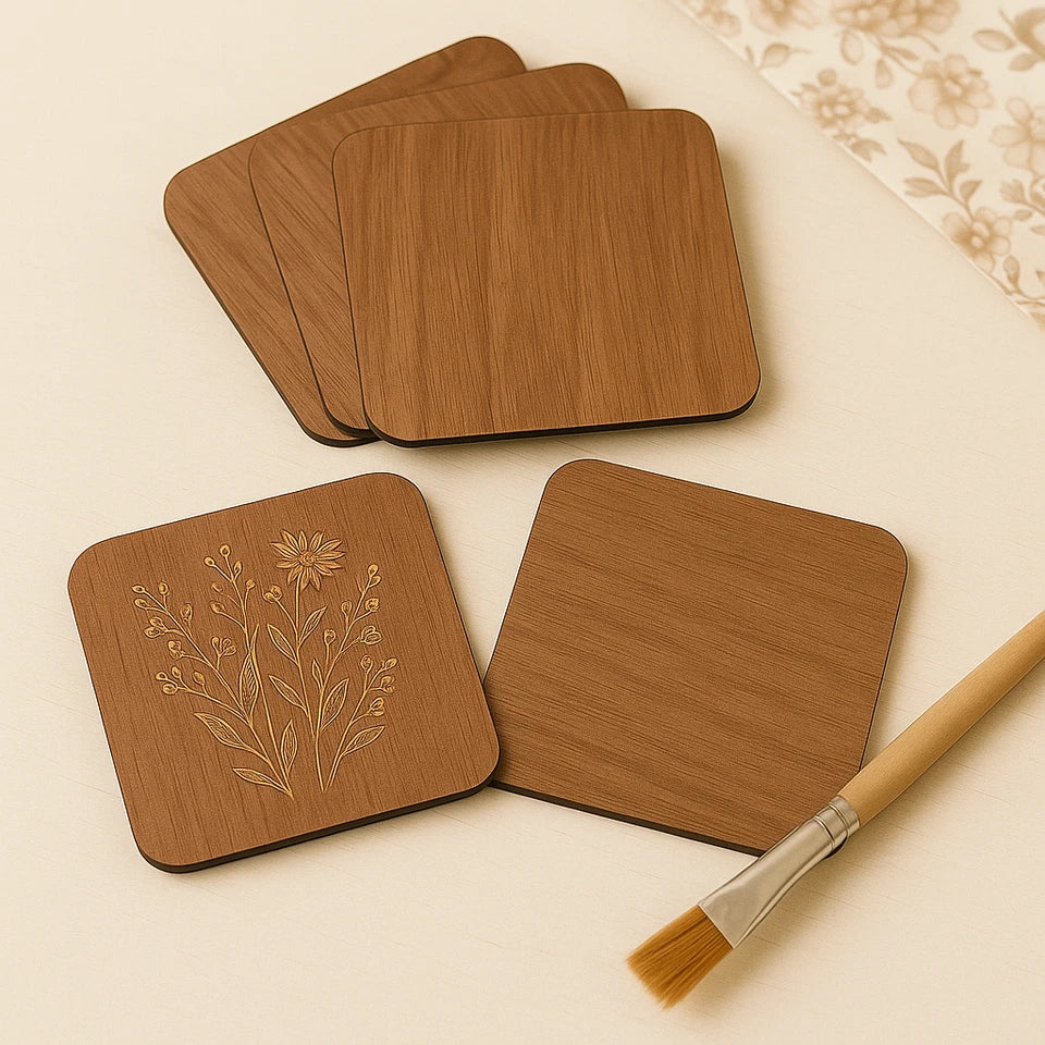 Walnut Plywood Square Coasters 95mm – 3mm Wooden Craft Blanks