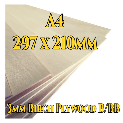 3mm Birch Plywood A4 Ply Sheet Laser B/BB Craft Models Pyrography