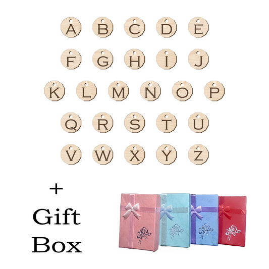 Shopping Trolley Token with Initial Letter with Gift Box Release Wooden Coin Fob Silver Clasp - Eco-Friendly