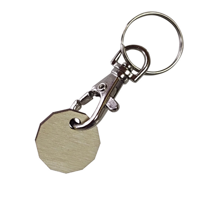 Shopping Trolley Token with Initial Letter Wooden Coin Fob Silver Clasp - Eco-Friendly